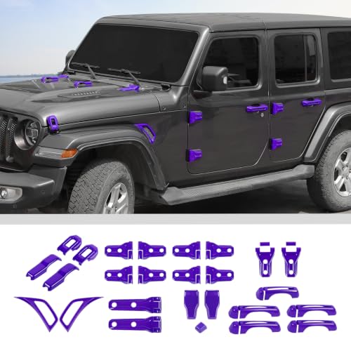 Complete Exterior Cover Trim Kit for 2018–2026 Jeep Wrangler JL JLU, Full Coverage Door Handle Hood Hinge Hood Latch Side Air Vent Rear Tailgate Window Hinge Covers, 43PCS Purple - color: Purple