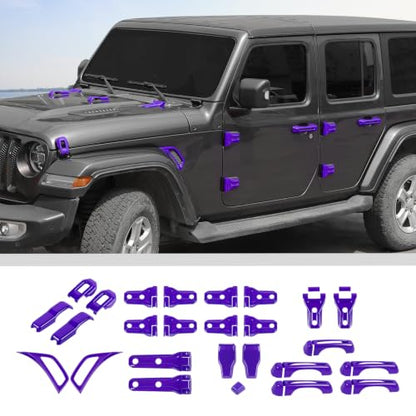 Complete Exterior Cover Trim Kit for 2018–2026 Jeep Wrangler JL JLU, Full Coverage Door Handle Hood Hinge Hood Latch Side Air Vent Rear Tailgate Window Hinge Covers, 43PCS Purple - color: Purple