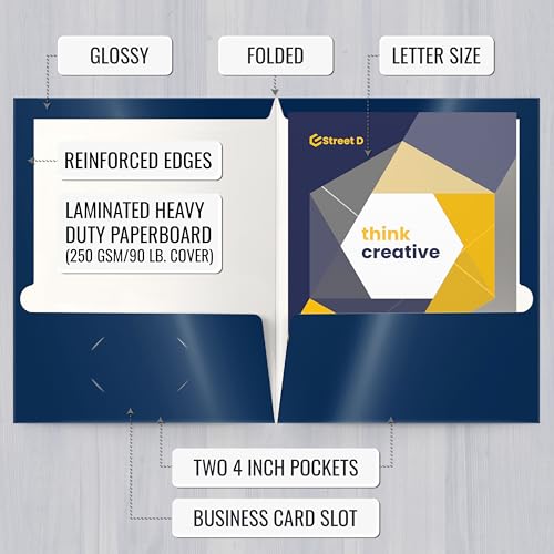 Better Office Products 2 Pocket Glossy Laminated Navy Blue Paper Folders, Box of 25, Letter Size, Dark Blue Paper Portfolios 25 Pack - color: Navy Blue