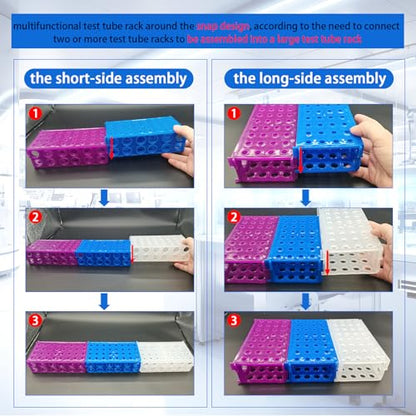 4-Way Test Tube Racks,multi-function4-sided Test Tube Racks,Test Tube Holders, Pack of Three (Blue, Purple and White) - color: blue, purple and white