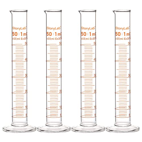 StonyLab 4-Pack Borosilicate Glass 50ml Heavy Wall Graduated Cylinder Measuring Cylinder, 50ml - size: 50 ml