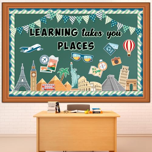 Funrous Learning Takes You Places Bulletin Board Set Classroom Decorations - style: Travel Places