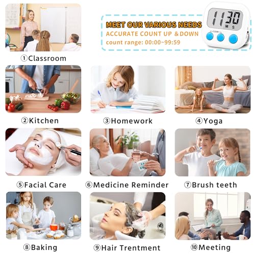 Timer for Kids Digital Kitchen Timers for Cooking- 2 Pack Blue White - color: Blue White