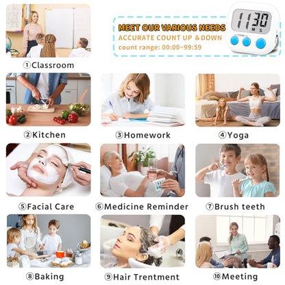 Timer for Kids Digital Kitchen Timers for Cooking- 2 Pack Blue White - color: Blue White