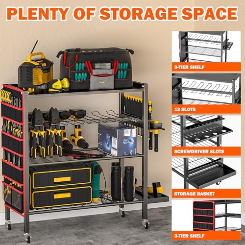 Ultrawall Power Tool Organizer Cart, Rolling Tool Storage Stand with Wheels