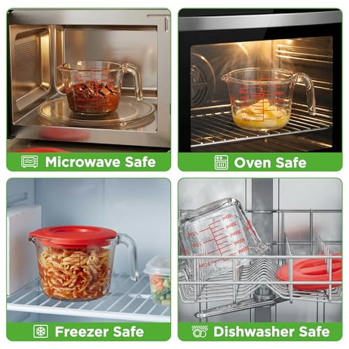 NutriChef 2 Cups Glass Measuring Cup with Lid (19 oz) - Heat-Resistant Borosilicate Liquid Measure Cup with Easy-Read Scale for Cooking, Baking and Food Storage, Dishwasher and Freezer Safe - size: 2 cup with lid