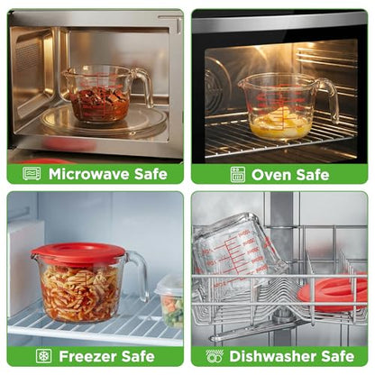 NutriChef 2 Cups Glass Measuring Cup with Lid (19 oz) - Heat-Resistant Borosilicate Liquid Measure Cup with Easy-Read Scale for Cooking, Baking and Food Storage, Dishwasher and Freezer Safe - size: 2 cup with lid