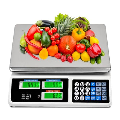 C-CHAIN 88LB Digital Price Scale Electronic Price Computing Scale LCD Digital Commercial Food Meat Weight Scale, Upgraded Version