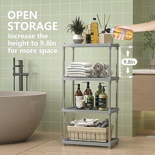 4 Tier Gray Plastic and Metal Standing Shelf Units, Durable Storage Shelves Rack Open Shelving for Pantry Kitchen Bathroom,13MM Steel Tubes - color: Grey