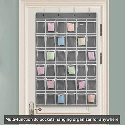 SAVERHO 36 Clear Pockets Classroom Pocket Chart for Cell Phones and Calculator Holder, Pocket Chart for Classroom Phone Holder with Number Stickers and Hooks (Grey) - color: Grey-1pack of 36pockets