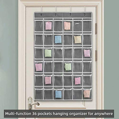 SAVERHO 36 Clear Pockets Classroom Pocket Chart for Cell Phones and Calculator Holder, Pocket Chart for Classroom Phone Holder with Number Stickers and Hooks (Grey) - color: Grey-1pack of 36pockets