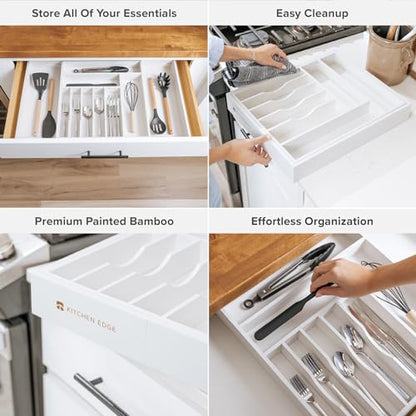 KitchenEdge Silverware & Utensil Organizer | White Bamboo, 16-28 In - color: White Bamboo, size: From 16" to 28" Wide