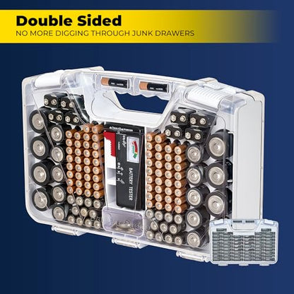 Battery Daddy Ontel Organizer Storage Case & Tester, Holds 180, White - color: White