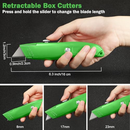 Reginary 20 Pcs Box Cutter Bulk Retractable Utility Knife, Green - color: Green