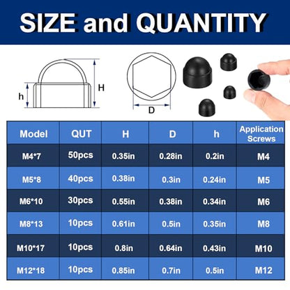 smseace 150pcs 6-Values Bolt and Nuts Protective Caps - color: Black-150Pcs
