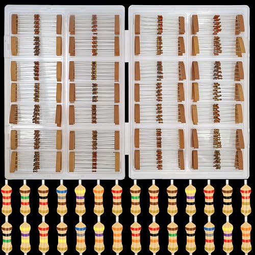 EEEEE 1/4w 28 Values 560pcs with 5% Carbon Resistor Assortment Kit and Electrical Industrial Assorted Set K Ohm Pack for Led Lights (2.2 Ohm - 1M Ohm)