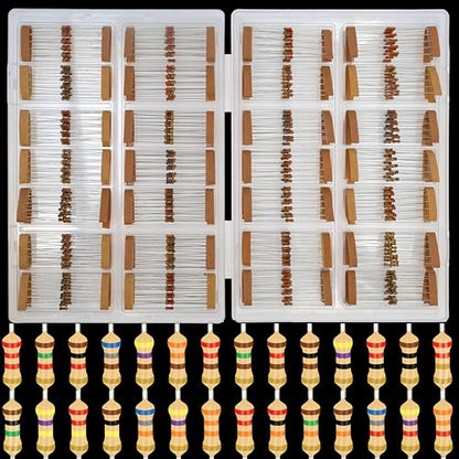 EEEEE 1/4w 28 Values 560pcs with 5% Carbon Resistor Assortment Kit and Electrical Industrial Assorted Set K Ohm Pack for Led Lights (2.2 Ohm - 1M Ohm)