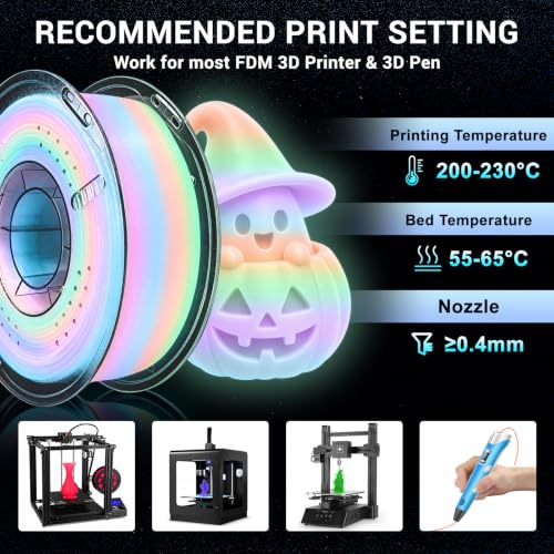 Glow in the Dark PLA+ Filament, 1KG(2.2lbs), Raindow, 1.75mm - color: Crystal Rainbow