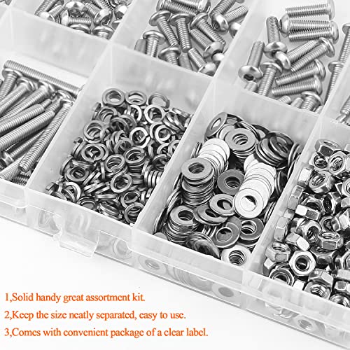 HELIFOUNER 560 Pieces M3 x 4mm /6mm /8mm /10mm /12mm /16mm /20mm, Button Head Socket Cap Screws Bolts Washers Nuts Kit, 304 Stainless Steel - size: M3, style: Button Head Socket Cap