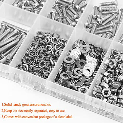 HELIFOUNER 560 Pieces M3 x 4mm /6mm /8mm /10mm /12mm /16mm /20mm, Button Head Socket Cap Screws Bolts Washers Nuts Kit, 304 Stainless Steel - size: M3, style: Button Head Socket Cap