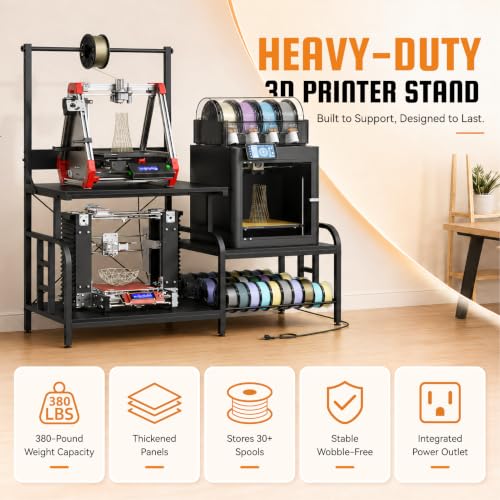 3D Printer Stand with Filament Storage Rack, Power Outlet, Spool Holder - color: Carbon Fiber