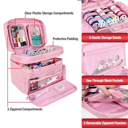 SINGER Portable Sewing Accessories Organizer Bag, 18 Compartments, Pink - color: Pink