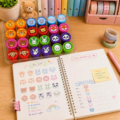 Cinrobiye 24 Pcs Animal Stampers for Kids, Pre-Inked Safari Zoo Party Favor Set, Animal Theme Birthday Party Supplies, Classroom Rewards, Goody Bags, Piñata Fillers - color: Animal Face