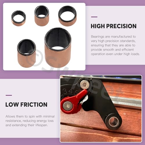 Swpeet 50cs 5 Size 6mm(Bore)×8mm(OD), 8mm(Bore)×10mm(OD), 12mm(Bore)×14mm(OD) Sleeve Bearing Assortment Kit, Plain Bearings Wrapped Oilless Bushings, Bronze Sintered Sleeve Bearings