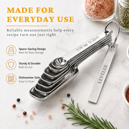 21 Pieces YUNNKEEY Measuring Cups and Spoons Set - Includes 7 Stainless Steel Measuring Cups, 8 Rectangular & 5 Mini Measuring Spoons with Leveler Fits Spice Jars, Ideal for Dry and Liquid Ingredients - size: Set of 21