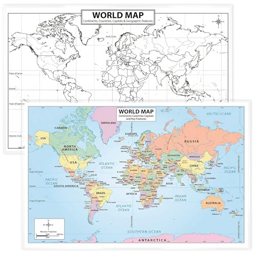 2026 Updated World Map Poster – 11x17 Laminated Dry Erase Study Map | Double-Sided Classroom Learning Tool with Color Geography Map Front & Blank Outline Back | Reusable Homeschool Practice, Test Prep & Memorization Aid - color: 2026 Updated World Map