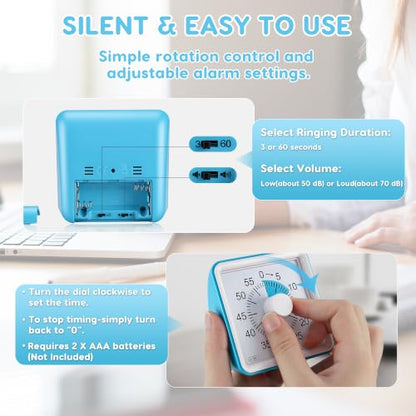 Secura Visual Timer for Kids, 60 Minute Classroom Countdown Timer for Study - color: Blue & Blue