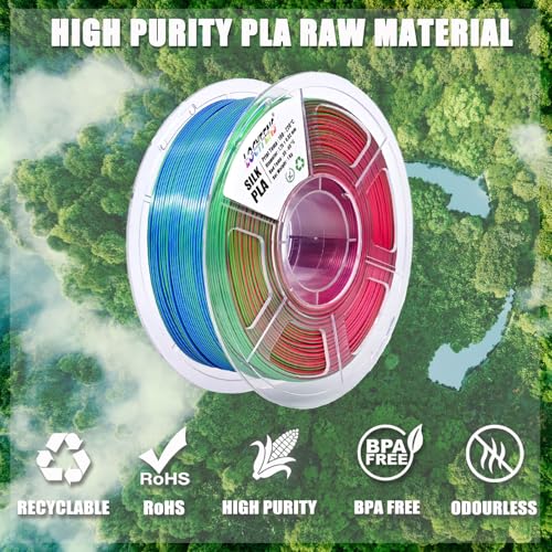 PLA Filament 1.75mm, Silk Rainbow Color PLA Filament, Tri Color 3D Printer Filament Red Blue Green, Fit to AMS, 1kg/Spool - color: Tri-color Red Green Blue