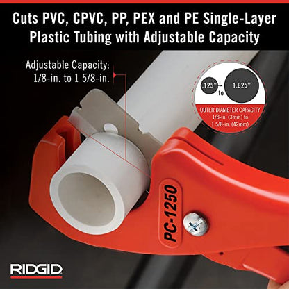 RIDGID 23488 Model PC-1250 Single Stroke Plastic Pipe and Tubing Cutter, 1/8-inch to 1-5/8-inch Pipe Cutter (Pack of 6) - size: Small (Pack of 6)