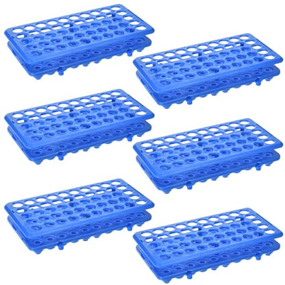 BIGLEE 6 Pack Test Tube Rack for Science Labs, 5-15ml Tube Holder, Pre-Assembled Classroom Equipment, Transparent DIY Craft Station, Ready Sample Rack (50 Port, Dark Blue)