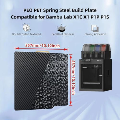 Black Spring Steel PEO & PET Dual-Sided Smooth Build Plate for Bambu Lab X1C/X1E/P1S/P1P/A1/P2S, 257x257 mm Flexible Magnetic Heated Bed, 3D Printer Accessories - color: Diamond PEO+Carbon Fiber PET