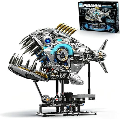 Mechanical Building Blocks Set with Light for Adults, Piranha Fish Model - color: Piranha