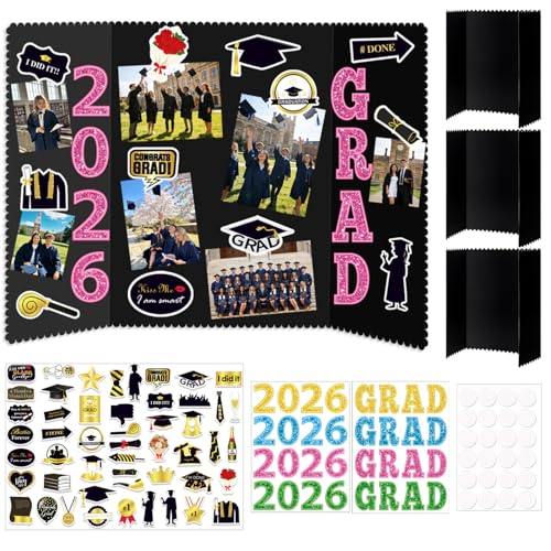 Graduation Photo Display Board - 4 Set Trifold Poster Board for Graduation Party, Colorful Folding Picture Presentation Frame for Multiple Pictures Table Decor (24x16 Inches) - color: Colorful