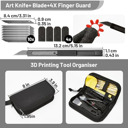 3D Printer Tools Kit Essential, Basic Tool Kit Accessories, 3D Printer Deburring Tool with Wire Cutter, Scraper, Blades and Essential Tool Sets for Finishing, Deburring, Cleaning