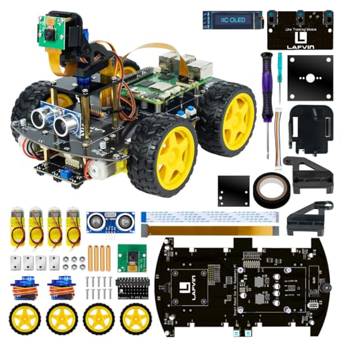 LAFVIN 4WD Smart Car Kit for Raspberry Pi 5 4 B 3 B+ B A+,Line Tracking,Face Tracking,Obstacle Avoidance,with Tutorial(Without Raspberry Pi)