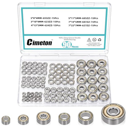 90PCS Carbon Steel Deep Groove Bearings Assortment Kits 623zz 624zz 627zz 685zz 687zz 693zz Double Sealed Carbon Steel Bearings Double Shield Deep Groove Bearings for VORON Printer - size: Mixed Sizes-90PCS, style: Carbon Steel