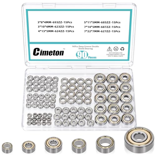 90PCS Carbon Steel Deep Groove Bearings Assortment Kits 623zz 624zz 627zz 685zz 687zz 693zz Double Sealed Carbon Steel Bearings Double Shield Deep Groove Bearings for VORON Printer - size: Mixed Sizes-90PCS, style: Carbon Steel
