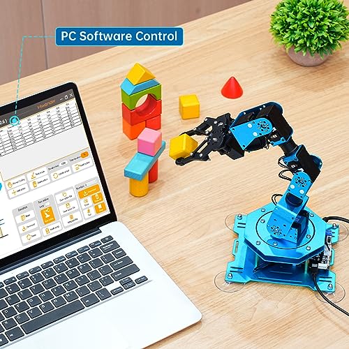 LewanSoul Robotic Arm for Arduino Coding Programming 6DOF STEM Educational Building Robot Arm Kits, 6 AXIS Full Metal Robotic Arm Wireless Controller/PC/App/Mouse Control (Assembled) - style: Assembled Hiwonder-xArm1S