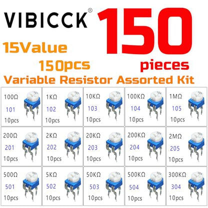 15 Values 150 pcs Variable Resistor Trimmer Potentiometer Assortment Kit