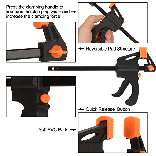4 Inch Bar Clamps for Woodworking, 8 Pack Quick Grip Clamps Trigger Clamp One Handed Ratchet Clamp, Mini Small Bar Clamp for Craft