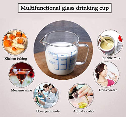 Glass Measuring Cup with Lid, Graduated Beaker Mug with Handle, Borosilicate Glass V-Shaped Spout Microwave Safe Scales Milk Cup for Cooking Baking (1cup/8oz/250ml) - size: 8 fl oz