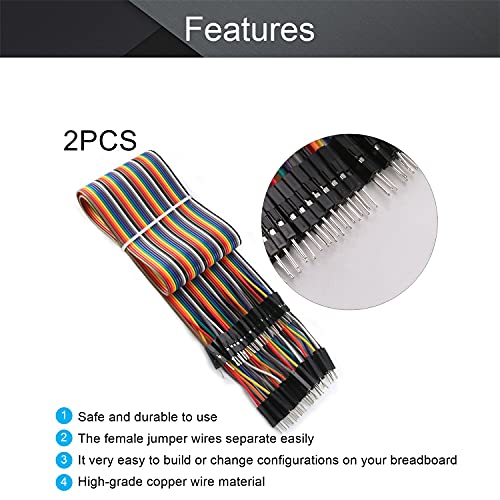 Fielect Dupont Jumper Wires Breadboard Jumper Wires Colorful Ribbon Cables 40pin 50cm Long Male to Male 2Pcs - color: M/M, size: 50cm 2PCS