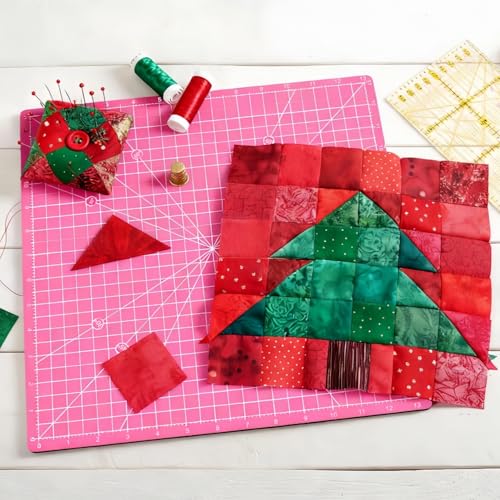 Rotating Self Healing Cutting Mat 14"x14" (13" Grid), Square Sewing Cutting Mat Board Perfect for Fabric Quilting & Art Projects, Pink - color: Pink