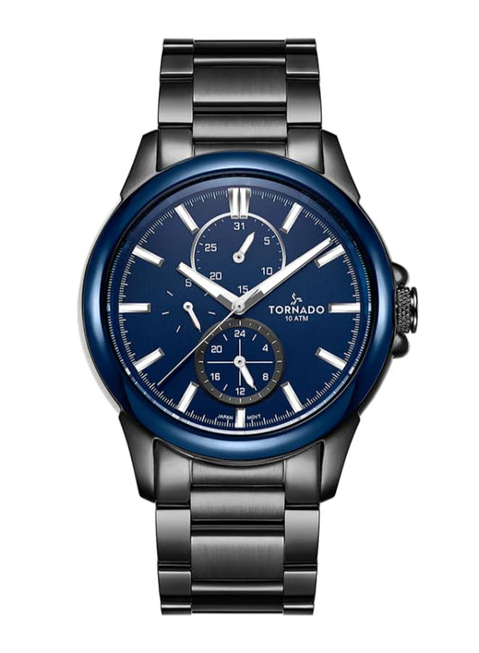 Tornado Celestia Elite Men's Miyota 6P27 Movement Watch, Multi Function Display and Solid Stainless Steel with Polished Outer Links and Brushed Center Links. Strap - T6107-XBXL, Grey