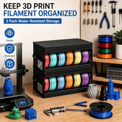 3D Printer Filament Storage Box 2-Pack - Filament Storage Container, Filament Dry Box & Waterproof Storage Box with Flip Lid, Label Slot, Foldable Filament Storage Cabinet for PLA ABS PETG TPU