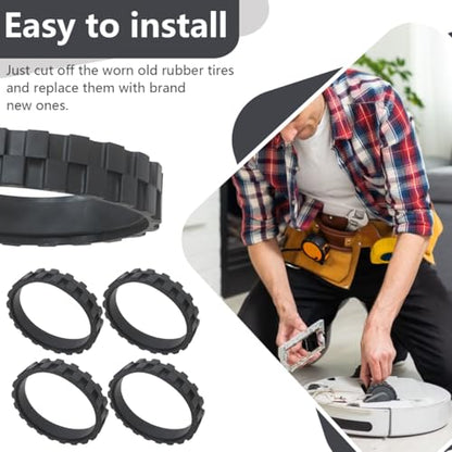 4 Pcs Replacement Rubber Wheel Tires Compatible for i-Robot Roomba 500, 600, 700, 800, 900, e, i, j & S Series Models, Anti-Slip, Great Adhesion and Easy Assembly